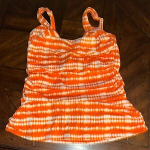 Talbots x Miraclesuit orange tie dye stripe tankini top underwire swim suit 10